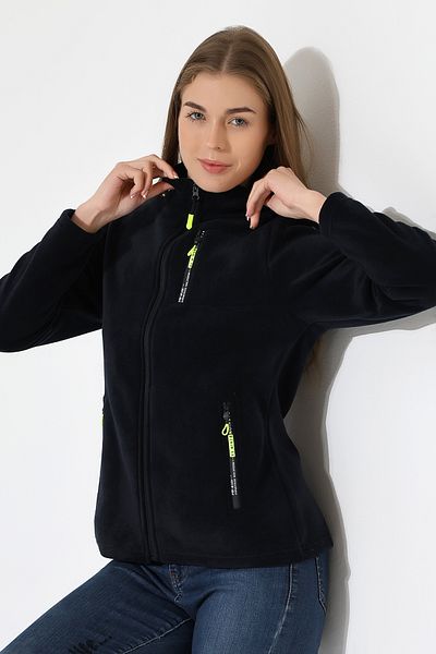 TİJA Women's Zippered Pocket, Navy Blue Fleece Cardigan, Jacket