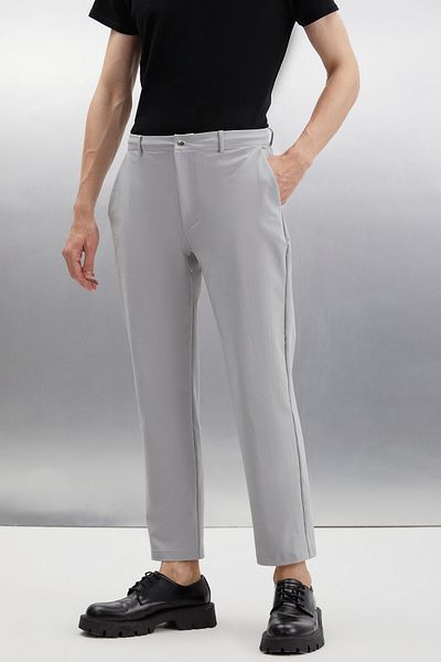 GRIMELANGE Vassel Men's 360 Degree Stretch Technical Fabric Zippered Corded Pipe Leg Gray Trousers
