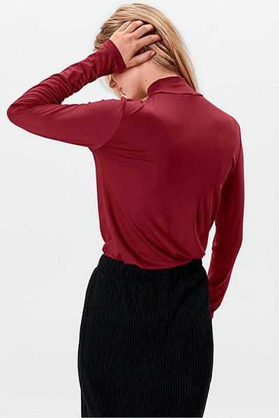 Tchibo Women High Neck Long Sleeve Plain Top, Maroon