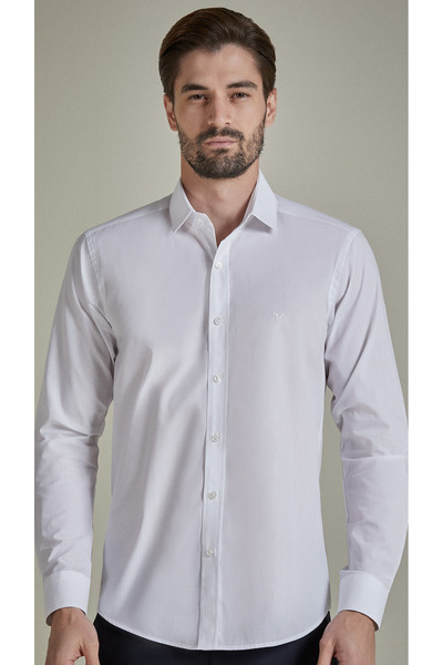 BENEZZO White Slim Fit Long Sleeve Men's Shirt