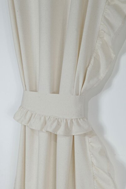 cotton maison Naturel Pamuk Keten Dikey Fırfırlı Perde Vintage Çift Kanat