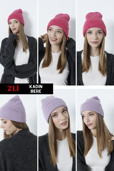 DONEX 2-Piece Women's Wool Ribbed and Knitwear Beret
