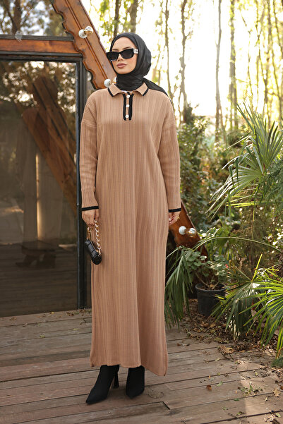 Kirazgym Rochie din tricot cu nasturi cu guler cămașă