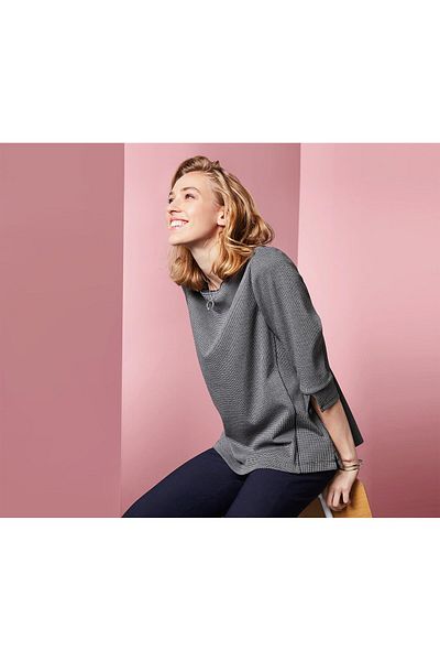 Tchibo Women Round Neck 3/4 Sleeves Loose Shirt, Black
