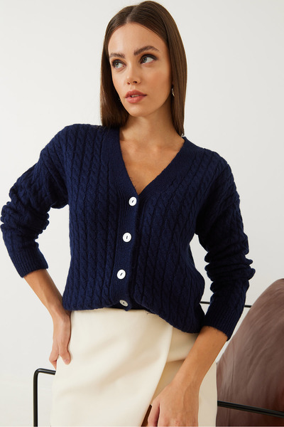 Bianco Lucci Women's Braided Buttoned Knitwear Cardigan