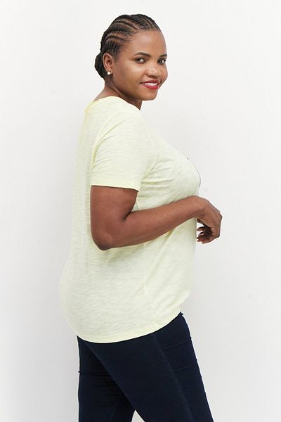 Samoon Women Crew Neck Short Sleeve Textured Top, Light Yellow