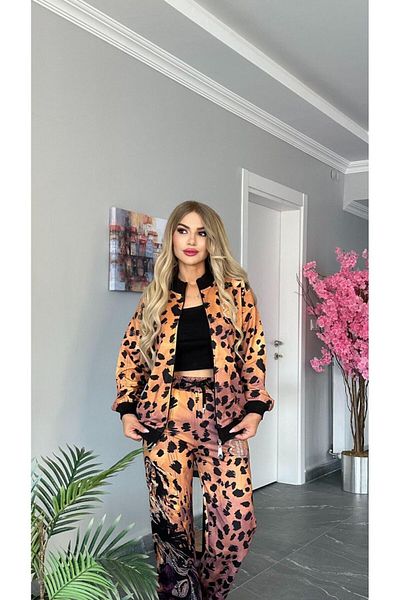 bonibon butikk Women's Leopard Patterned Digital Fabric Long Sleeve Set of 2