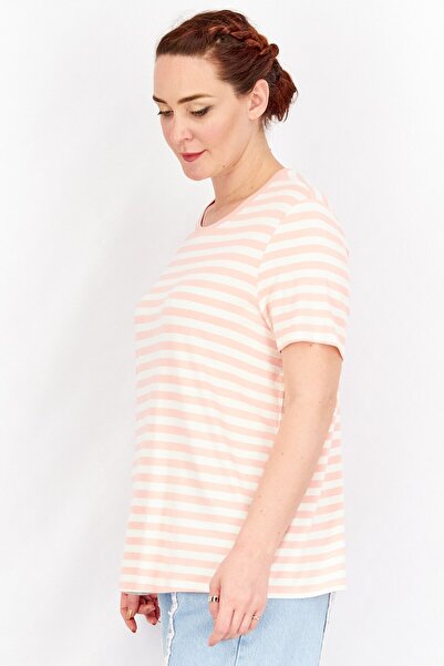 Tchibo Women Crew Neck Short Sleeve Stripe Top, Pink