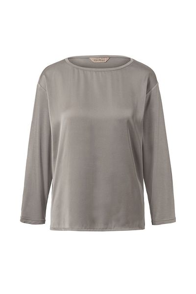 Tchibo Women Scoop Neck 3/4 Sleeve Plain Blouse, Grey