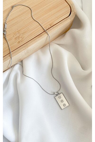 Sacha Accessories Rectangular Plate Star Patterned Silver Steel Necklace