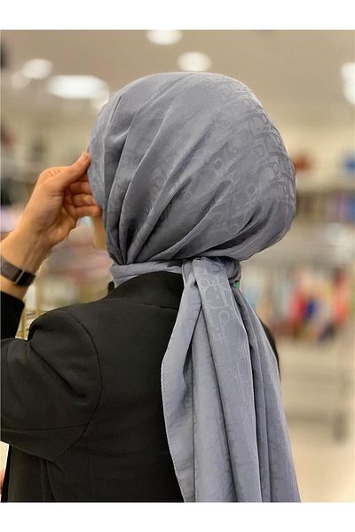 Baştacı Cotton Jacquard D Logo Gray Shawl