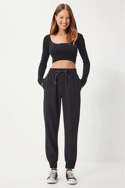 hazelin Women's Black Pocket Cord Belt Jogger Sweatpants Hzl25W-Bd 166741