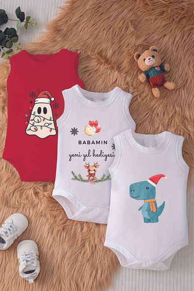 ADABEBEK Dad New Year Gift Printed Cotton Baby Bodysuit with Snap Fasteners 10148-10132-10140