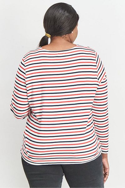 Tchibo Women Round Neck Stripe Long Sleeve Top, Red
