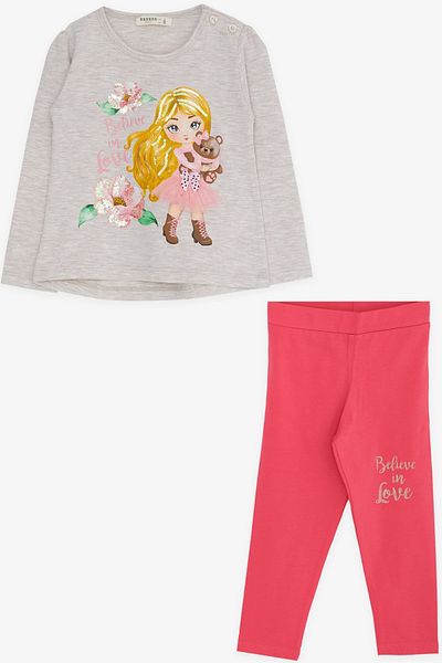 Breeze Girl's Tights Set, Printed Sequins, 1.5-5 Years, Beige Melange