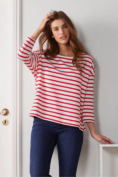 Tchibo Women Round Neck Long Sleeve Stripe Top, Red