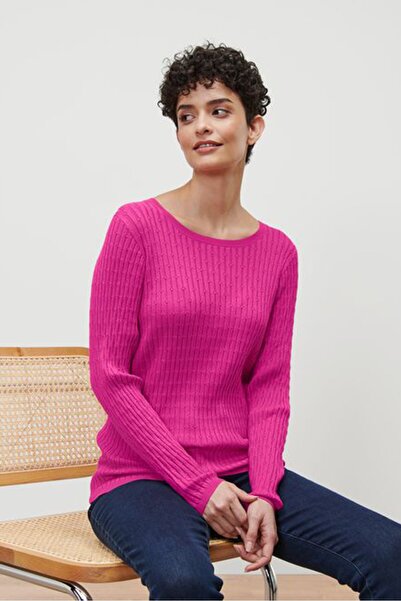 Tchibo Women Round Neck Long Sleeve Textured Blouse, Pink