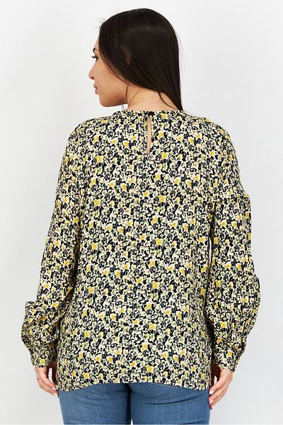 Esprit Women Round Neck Long Sleeves Floral Pattern Blouse, Black