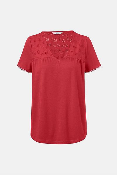 Tchibo Women Embroidered Shirt Top, Red