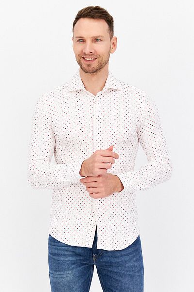 ZNT18 Men Regular Fit Polka Dots Long Sleeve Dress Shirt, Multicolor