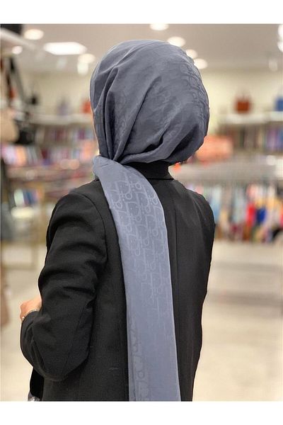 Baştacı Pamuk Jakar D Logo Koyu Gri Şal