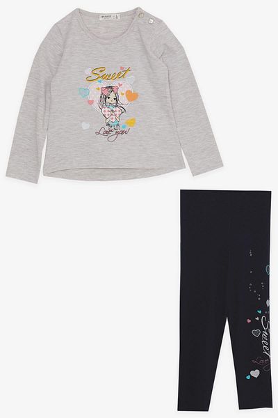 Breeze Girl's Tights Set Cute Girl Printed Heart 2-6 Years, Beige Melange