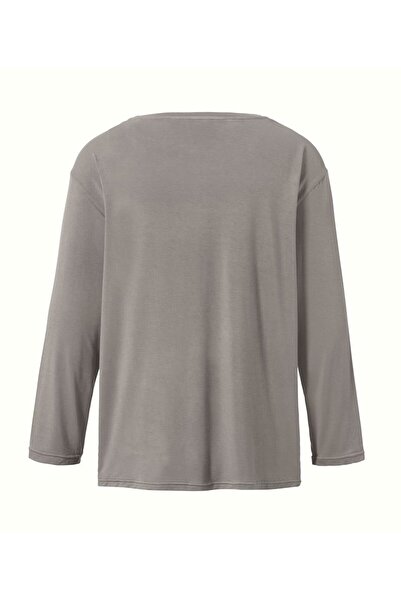 Tchibo Women Scoop Neck 3/4 Sleeve Plain Blouse, Grey