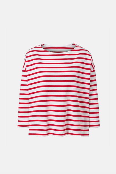 Tchibo Women Round Neck Long Sleeve Stripe Top, Red