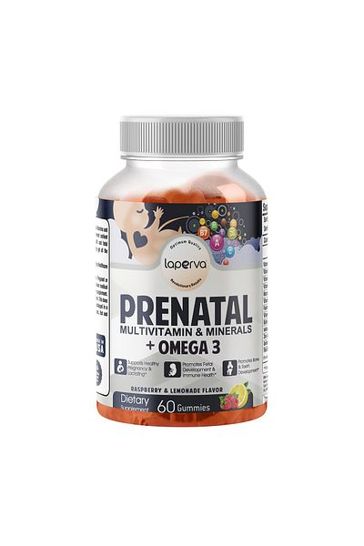 Laperva Prenatal Multivitamin & Minerals + Omega 3, Raspberry Lemonade, 60 Gummies