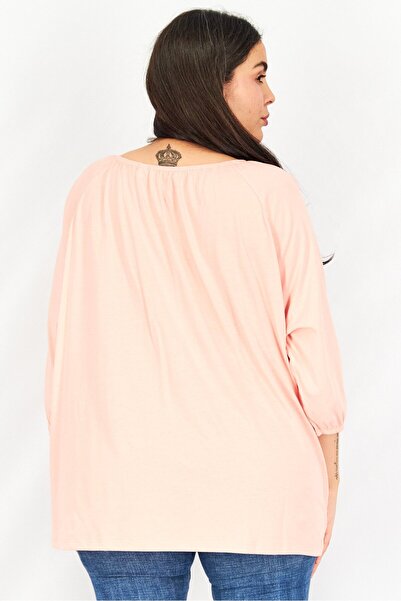 Tchibo Women Round Neck 3/4 Sleeve Plain Top, Pink