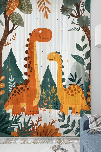 Else Dekor Κουρτίνα τούλι για αγόρι με μοτίβο Cute Dinosaurs 140x260cm