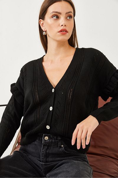 Bianco Lucci Cardigan de damă, ajurat, tricotat cu volan