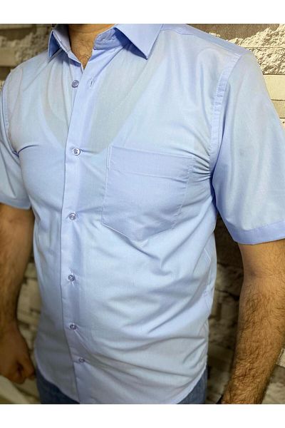 BENESSE Класическа широка риза с къс ръкав и яка с вратовръзка и джоб от Dacron