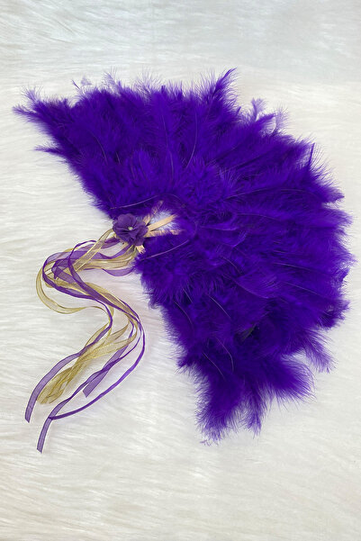 ZEYMERADE Mor Gelin Yelpazesi, Ahşap Tüylü Kına Yelpazesi, Nedime Sünnet Yelp...