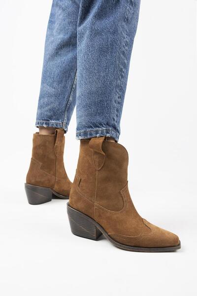 Manijero Ellinor Kadın Hakiki Deri Western Taba Bot