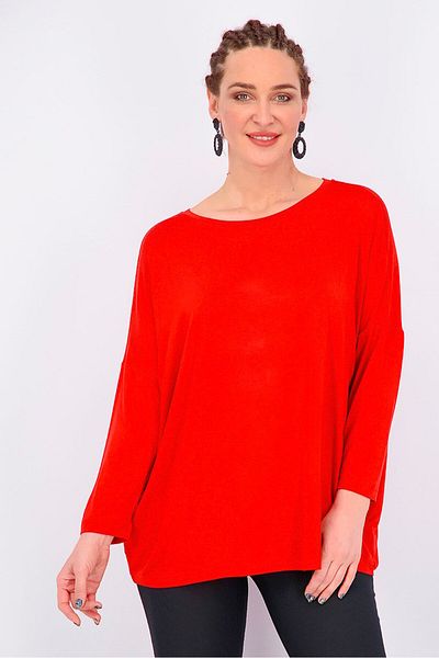 Tchibo Women Oversize Round Neck Long Sleeve Blouse, Rusty Red