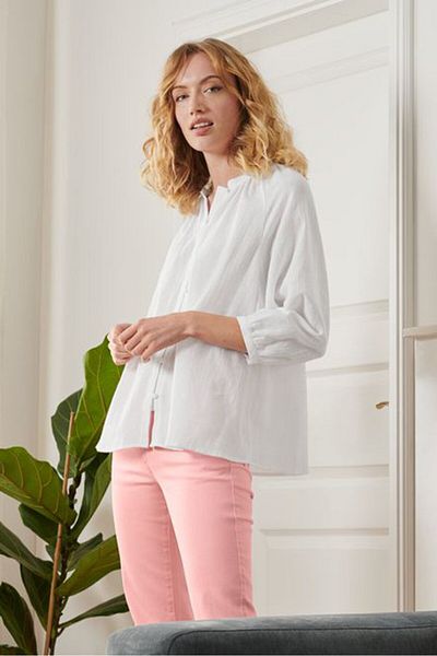 Tchibo Women Round Neck 3/4 Sleeve Textured Blouse, White