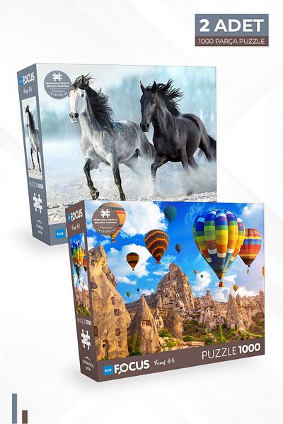Blue Focus 2 Piece 1000 Piece Puzzle - Horses and Cappadocia Design
