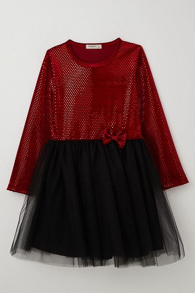 Breeze Girl's Long Sleeve Dress Velvet Sequin Age 5-10, Red