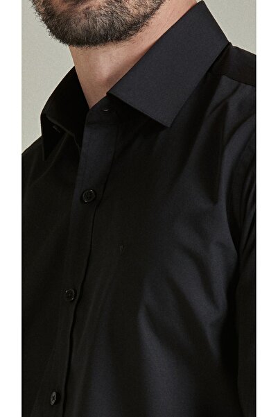 BENEZZO Slim Fit Uzun Kollu Siyah Erkek Gömlek