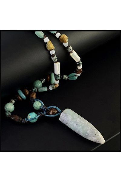 Seven Art Jewelry Natural Stone Necklace, Amazonite Prong Bohemian Necklace, Men's Necklace, Women's Necklace