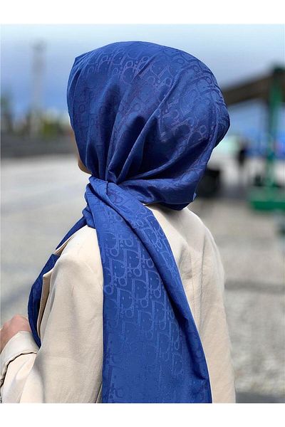 Baştacı Şal din denim albastru cu logo Jacquard D - Bumbac
