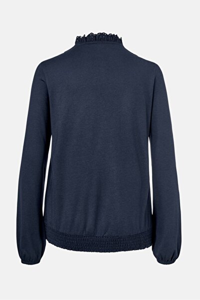 Tchibo Women Crew Neck Long Sleeve Eyelet Blouse, Navy Blue