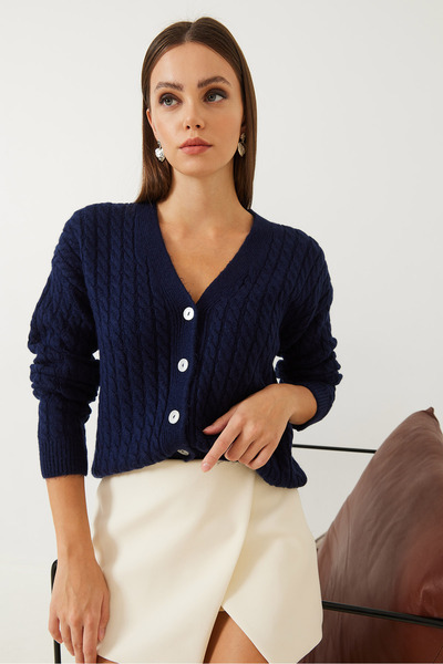 Bianco Lucci Women's Braided Buttoned Knitwear Cardigan