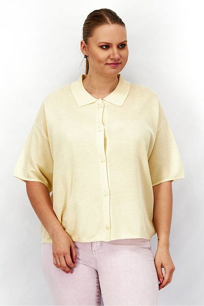 Tchibo Women Spread Collar Short Sleeves Textured Top, Beige