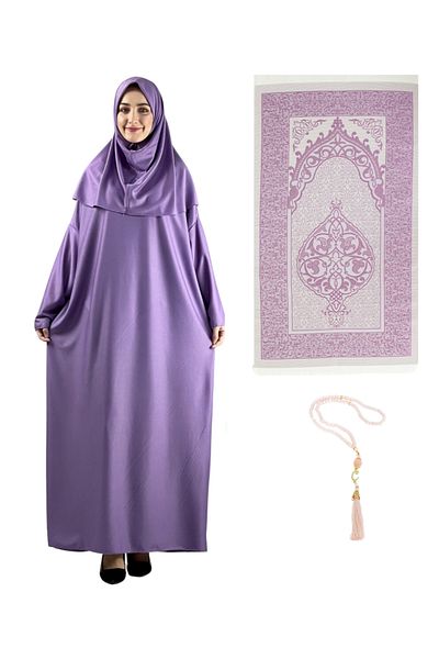 Modish Group Islamic Clothing Set - Prayer Dress, Scarf, Prayer Rug, Rosary and Ferace Turban Shawl
