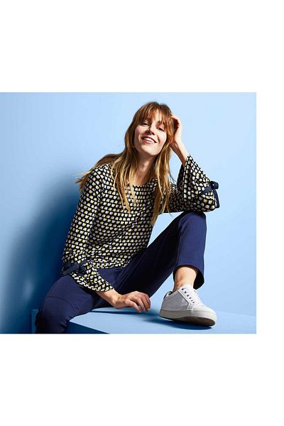 Tchibo Women Round Neck Allover Print Long Sleeve Blouse, Navy