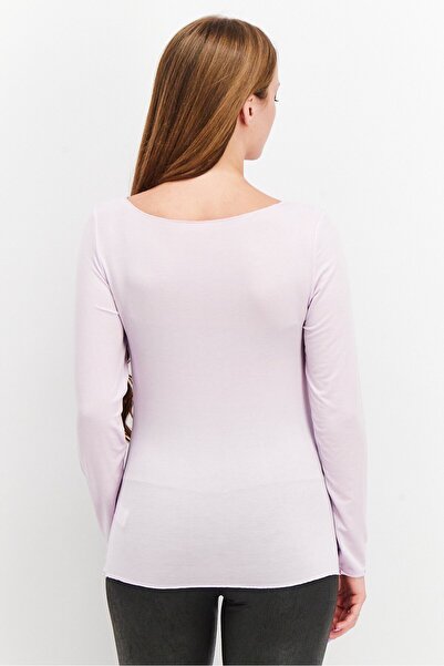 Tchibo Women Round Neck Long Sleeve Plain T-shirt, Lilac