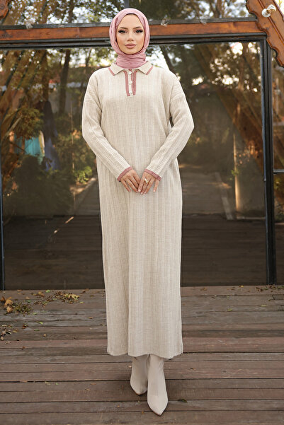 Kirazgym Πλεκτό φόρεμα με ριμπ γιακά πουκάμισου