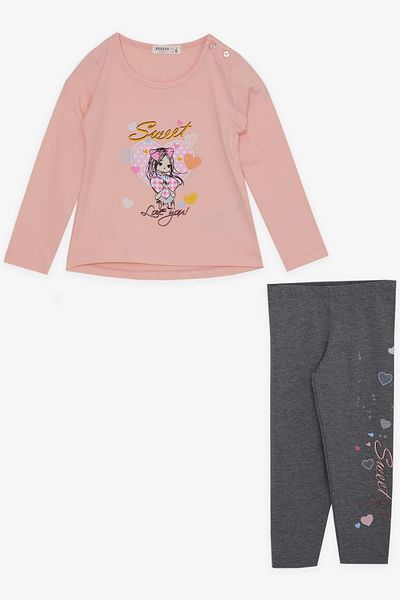 Breeze Girl's Tights Set Cute Girl Printed Heart 2-6 Years, Pink